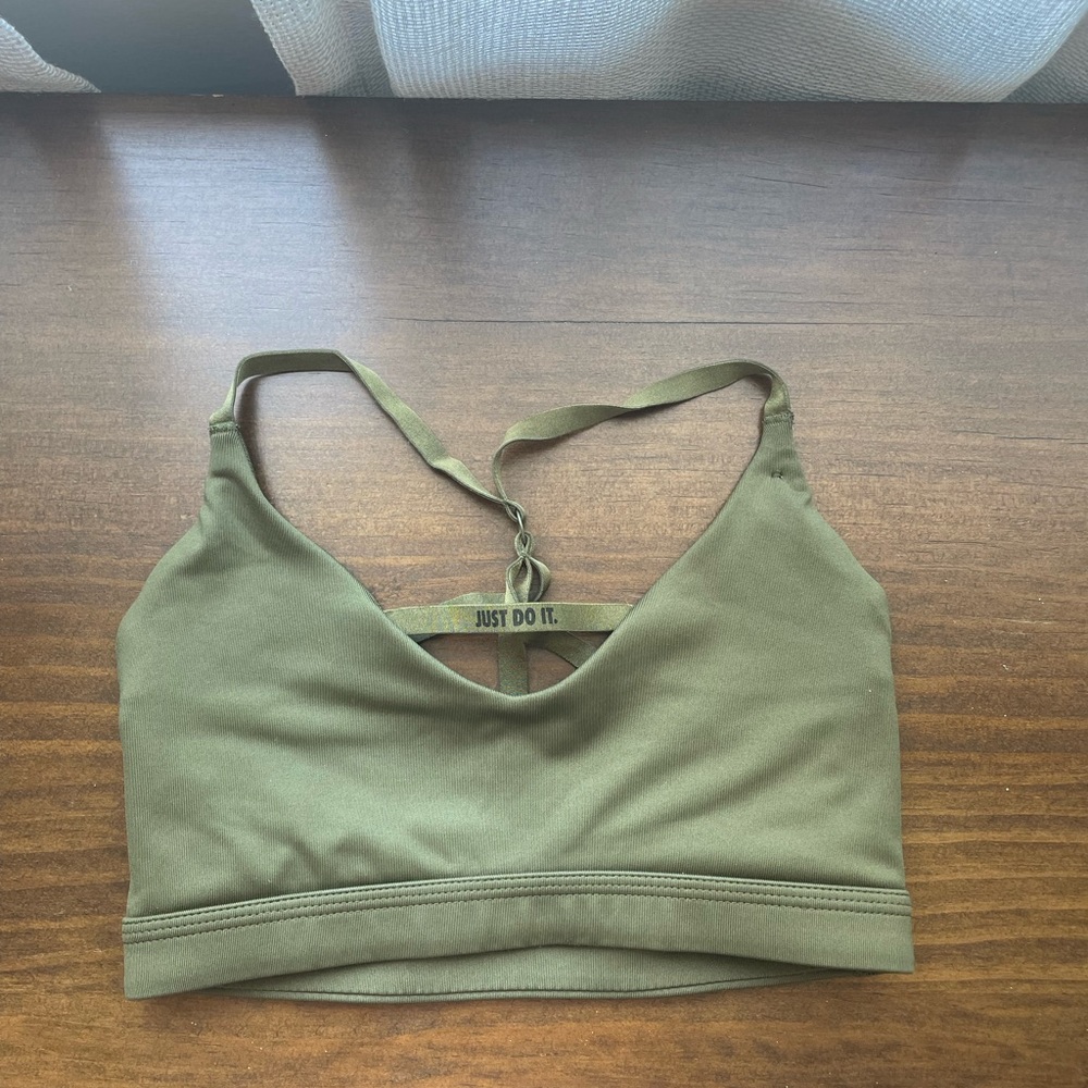 Nike JDI Just Do It Strappy Sports Bra Olive Green